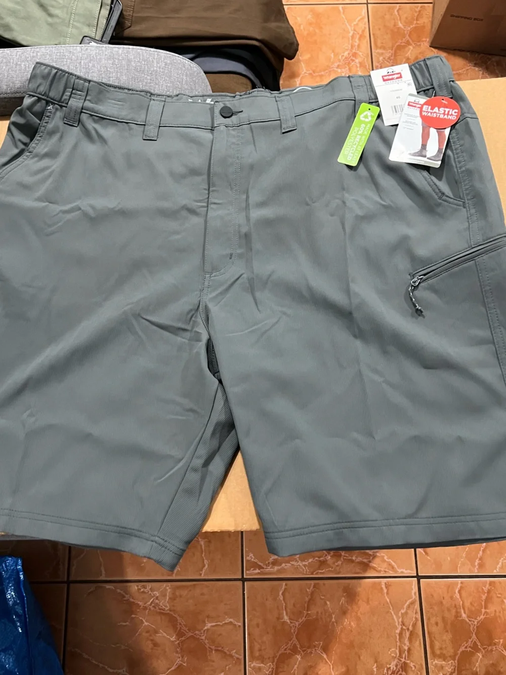 2 Wrangler Shorts Size 46. Utility Cargo Relaxed Fit. Gray and Blue. Inseam 10”